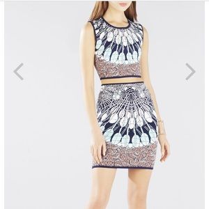 BCBG Mayim Jacquard Batik Fan Crop Top&Patel Skirt